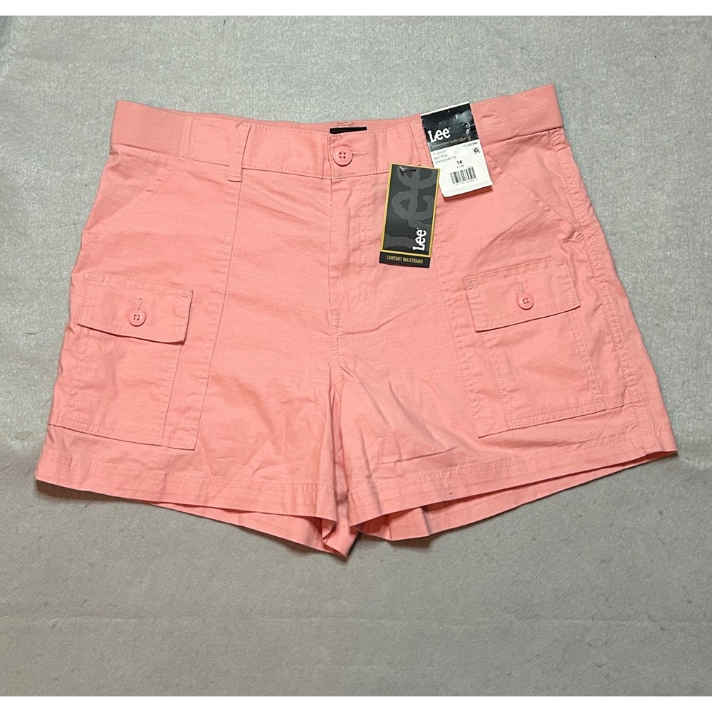 Lee Womens Coral Pink Comfort Waistband Cargo Shorts Mid Rise 5 Inch Inseam 14